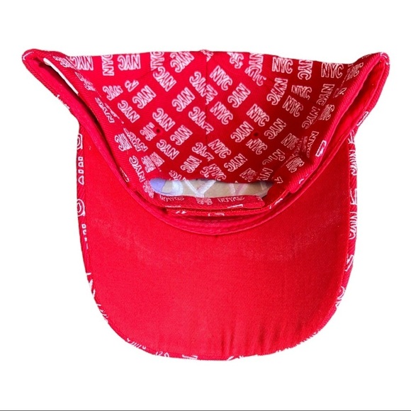 New York City Adjustable Wool Baseball Cap Red NYC Embroidery Allover Print - Picture 8 of 10